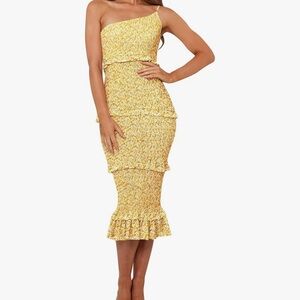 Yellow Floral One-Shoulder Dress